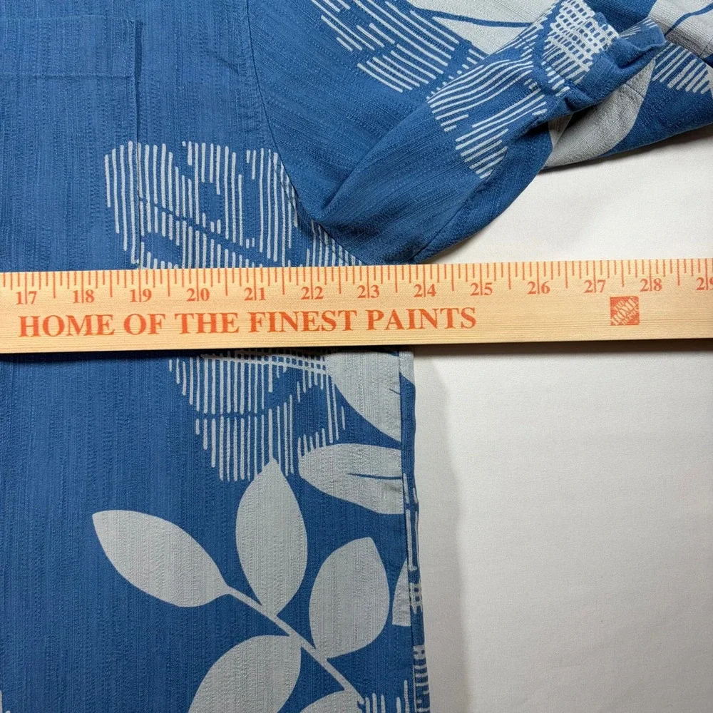 Tommy Bahama Mens Large Blue 100% Silk Tropical Monstera Leaf Camp Shirt L